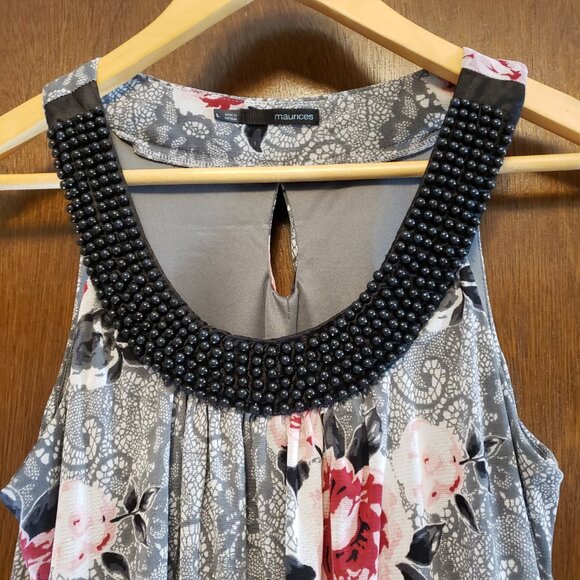 Maurices Rose and Lace Print Beaded Sleeveless Blouse - Picture 7 of 7